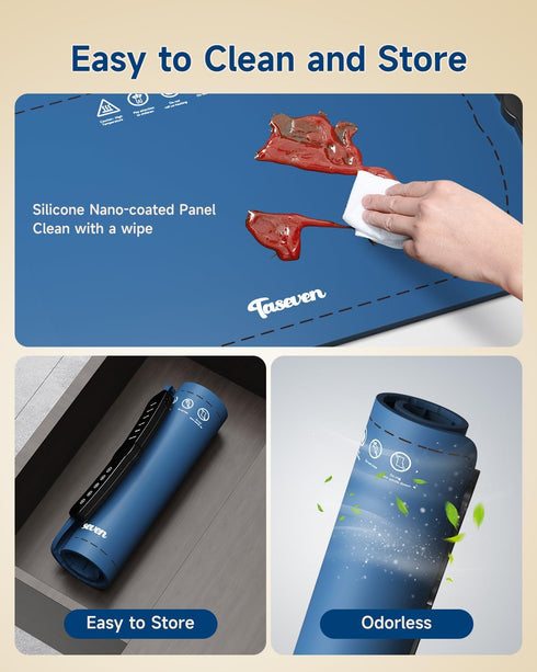 7 Warming Mat for Food, Food Warming Mat with Temp Master Aadjustable Warming Tray, Thermochromic Line, Roll Up Buffet