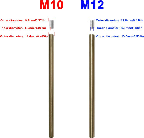 M12 Stems,12 Inches 13.5mm (0.531) 300mm (11.81) Polished Brass Threaded Extension Rod for Pendant Light, Island