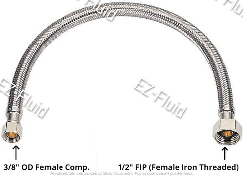 EZ-Fluid Plumbing 30" x 1/2" Fip x 3/8" Comp S.S Braided Flexible Water Hoses Connectors for Faucets