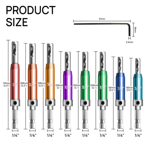 17Pcs Colorful Self Centering Drill Bit Set 1/4" Hex Shank Vix Bit,Quick Change Hinge Center Drill Bits with 1 Hex Key & 8 Drill Bits 5/64-1/4” for Woodworking Metal Wood Cabinet Window Door