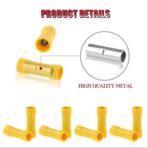 Hilitchi 100pcs Butt Insulated Splice Terminals, Electrical Wire Crimp Connectors, 12-10AWG, Yellow