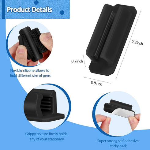 BOBOKA 20Pcs Silicone Pencil Holder & Marker Holder for Desk, Adhesive Pen Holder for Classroom, Teacher Supplies
