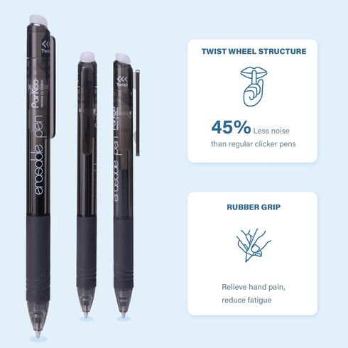 ParKoo 20 Black Retractable Erasable Gel Pens, Twist-Write, Fine Point 0.7 mm for Drawing and Writing