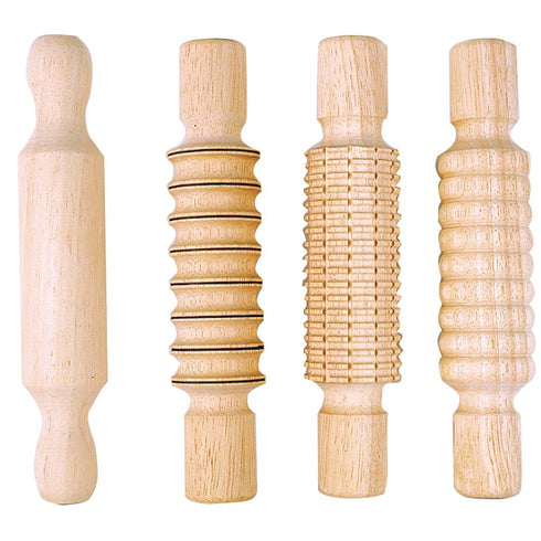 Colorations DESIGN All Wood Clay and Dough Textured Rolling Pins, Set of
