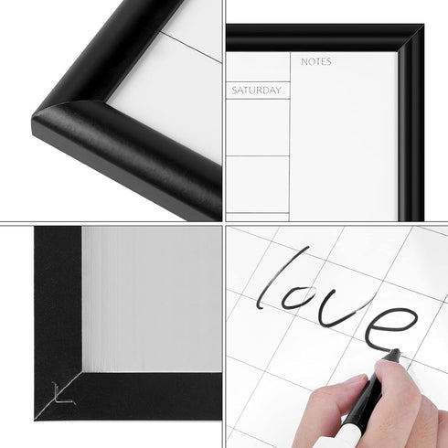 Dry Erase White Board & Monthly Calendar Board, Magnetic Whiteboard for Wall, Office/School/Home, Black Wood Frame