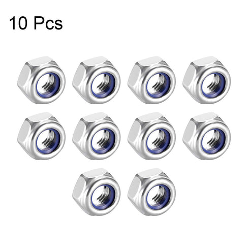 uxcell Hex Lock Nuts, M6 x 1mm, 304 Stainless Steel, 10Pcs Silver Tone