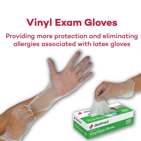 100 Dealmed Vinyl Exam Protection ct. Medium Medical, Kitchen, Disposable, Non-Irritating Latex Free