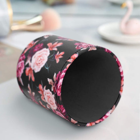Pen Pencil Holder, WAVEYU Floral Flower Pattern Pen Cup Container, PU Leather Desk Organizer for Office Home Decoration