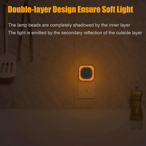 YUNLEX 2 Pack 3-Level Dimmer, Amber Night Light, Dusk to Dawn Sensor, Warm Glare-Free Reflected Glow, Auto On/Off