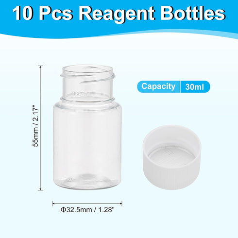 PATIKIL 30ml Reagent Bottles, 10 Pcs, PET Wide Mouth Round with Screw Cap for Lab Liquid, Solid Sample Storage