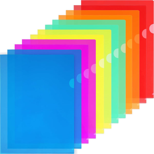 KTRIO Clear Plastic Folders Sleeves 12 Pack, 6 Assorted Colors for Letter Size Documents, Acid-Free Poly Plastic
