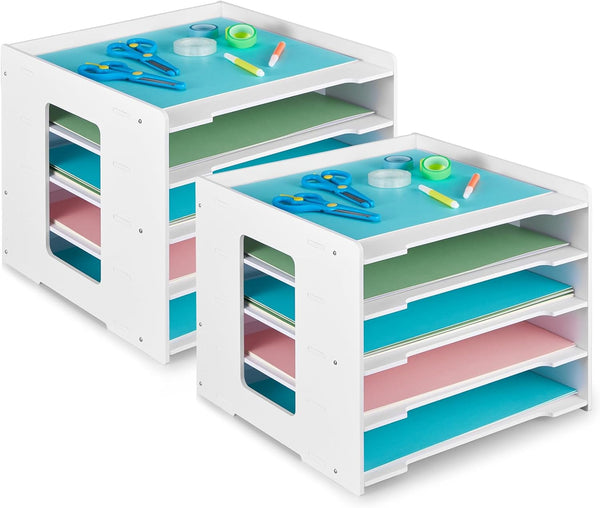 Juexica 2 Pack Scrapbook Paper Organizer - 12.6 x 12.6 x 11 Inches, 5 Tier Stackable File Organizer for Home Office