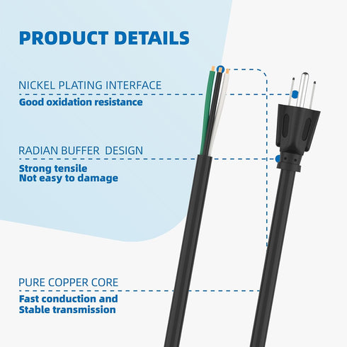 10ft 14 Gauge 3 Prong Heavy Duty Power Supply Cord Cable for Power Tools, 110V 115V 120V Pigtail