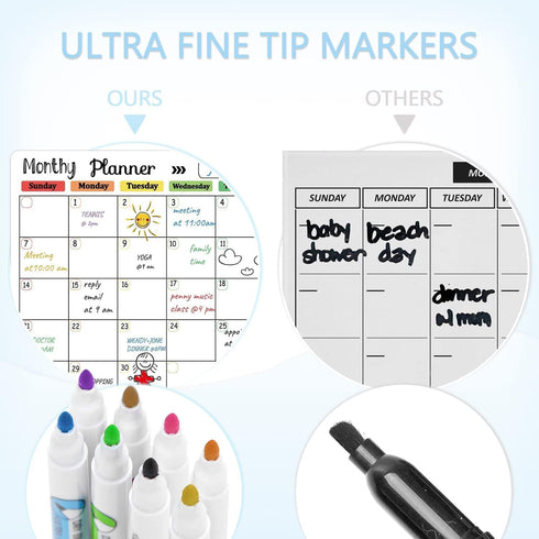 Hivillexun Magnetic Dry Erase Calendar Whiteboard Set (4-Pack) for Home, Monthly & Weekly Views, 8 Markers & Eraser