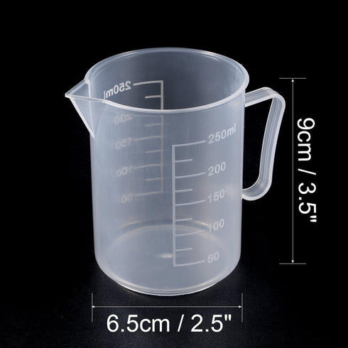 uxcell Measuring Cup 250ml PP Plastic Graduated Beaker with Handle for Lab Kitchen Liquids (5pcs)