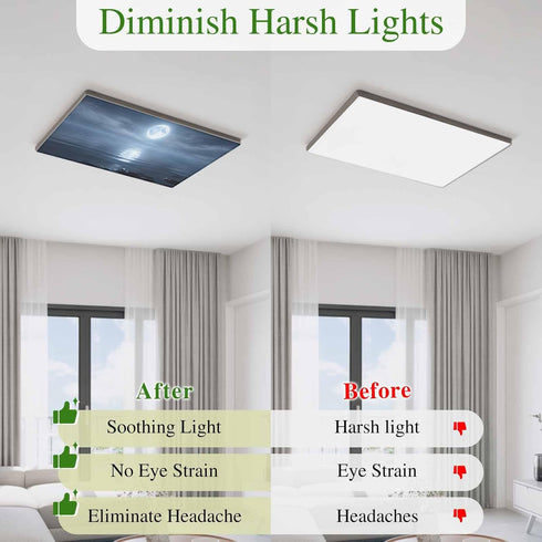 Yukro 4 Pack Night Ocean Fluorescent Light Covers for Ceiling Lights Natural Scenery Moonlight Sparkling Water Magnetic