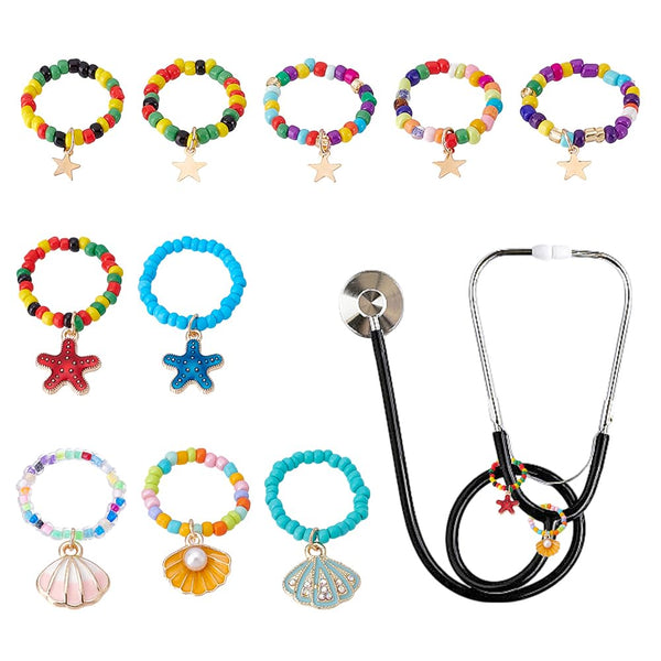 WEBEEDY 10 Styles Decorative Star Shell Stethoscope Charms, Personalized Stethoscope Decorations Beads