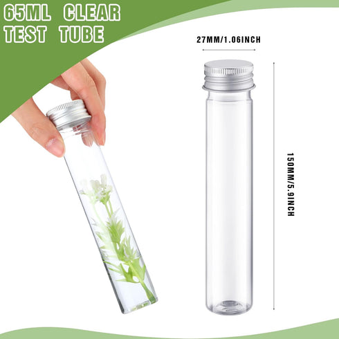 Dandat 80 Pcs 65ml Clear Flat Plastic Test Tubes with Screw Caps for Sample Testing and Party Favors