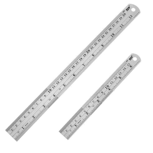 ZZTX Heavy Duty 100% Stainless Steel Ruler Set, 12 Inch + 6 Inch Metal Rulers Kit for Easy Measurements