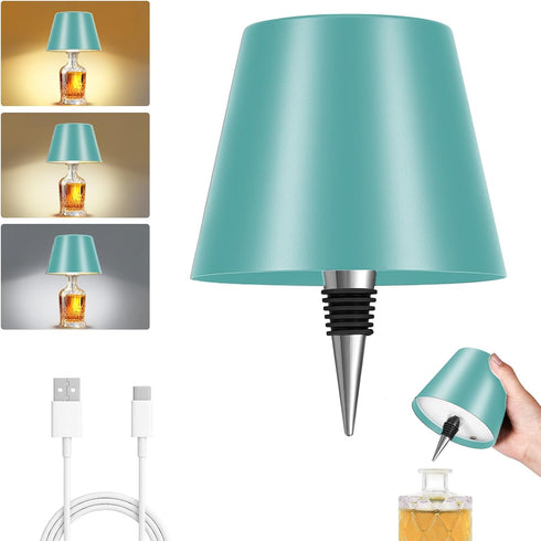 Rechargeable Wireless Bottle Lamp - 3 Color Stepless Dimmable, Metallic Sky Blue