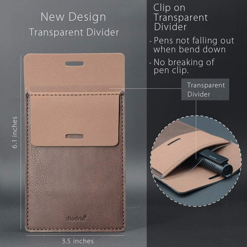 diodrio Pocket Protector Leather Pen Pouch Holder - Organizer for Shirts, Lab Coats, Holds 5 Pens, 2 Per Pack