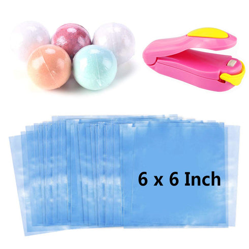 WFPLUS 200 pcs 6 x 6 inch Shrink Wrap Bags with Bonus Mini Heat Sealer for Handmade Soaps, Bath Bombs