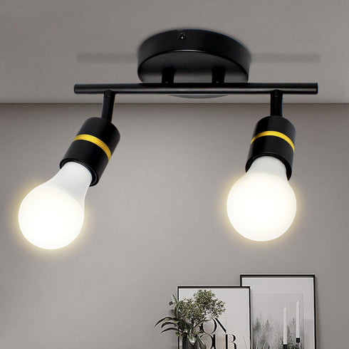 2-Light E26 Bulbs HiBay Track Lighting, Rotatable Ceiling or Wall Light Fixture, Modern Black Gold LED Spotlight Indoor