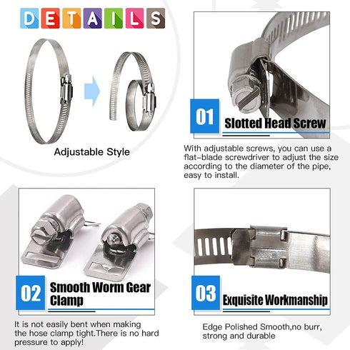 Glarks 7Pcs 10 Feet Long Worm Gear Hose Clamp with 6 Fasteners, 304 Stainless Steel Adjustable Pipe Clamps