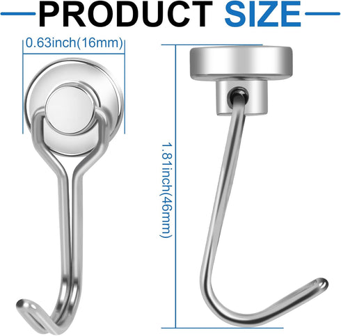 E BAVITE 30LBS Swivel Swing Silver Magnetic Hooks, Pack of 50, Powerful Neodymium Rare Earth Hooks for Kitchen
