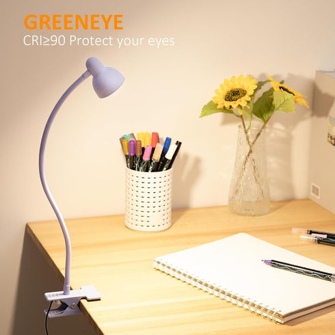 Clip on Lamp USB Reading Light, 3 Color Modes, 10 Brightness Dimmable, Flexible Gooseneck Desk Lamp for Home
