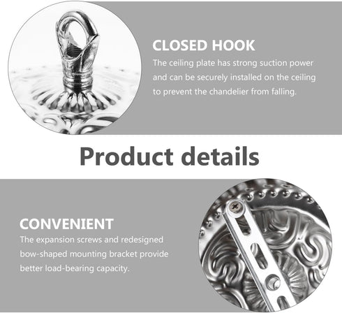 5.9 Inch Chandelier Mounting Kit, Heavy Duty Iron Ceiling Canopy Plate with Closed Hook Redesigned Bow Bracket, Vintage