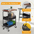 Rolling Cart with Wooden Tabletop, 3 Tier Metal Utility Cart, Lockable Wheels for Kitchen, Office, Bedroom (Black)