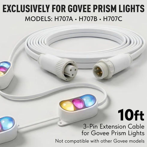 EZLightsGroup 10ft 3-Pin (H707A H707B H707C) IP68 Extension Cable Compatible with Govee Outdoor Lights Prism Waterproof