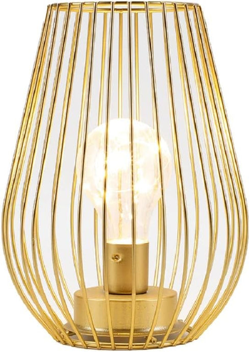 8'' Bulb TRIROCKS Metal Battery Operated Lamp Tall Cage Shape Cordless Table Lantern with Warm Fairy Lights