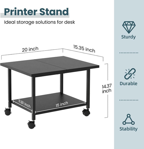 SwaaVee Printer Stand with Storage Under Desk Shelf, Desktop Printer Stand Organizer, Rolling Printer Cart Storage