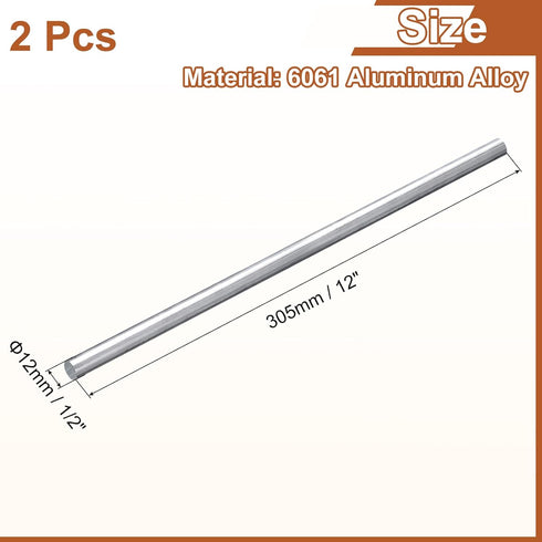 uxcell 2Pcs 1/2" Dia Round Aluminum Rod, 12" Long 6061 Solid Lathe Bar Stock for Industry, Construction, DIY Crafts