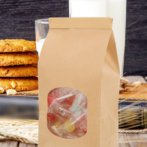 50pcs Packaging, Veemoon Small Bread Bags with Window, Kraft Paper Toast Bags for Bakery and Cookie Food-grade Baking