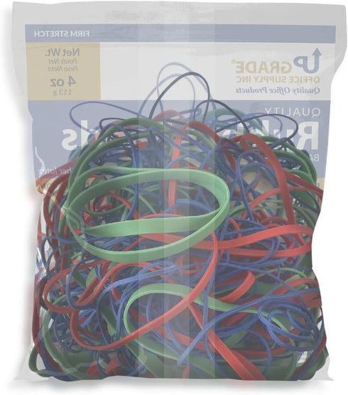 Upgrade Office Supply UPG22754A Rubber Bands, Size #54 Assorted Sizes in Red, Blue, and Green, 12 Ounce Bag