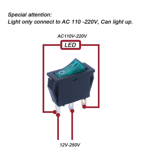 mxuteuk 6pcs AC110V/120V Rocker Switch Green Light Illuminated Snap-in Toggle Switch, 3 Pin, SPST ON-Off