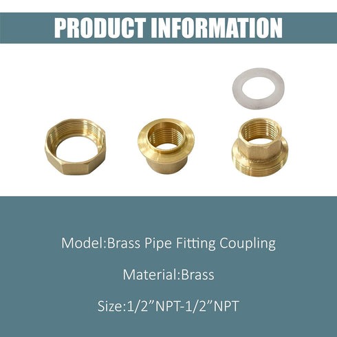 Aolemi Brass Pipe Fitting Coupling, 1/2" x 1/2" Female Pipe Fittings Union, 2 PCS NPT Female Fitting Threads Adapter