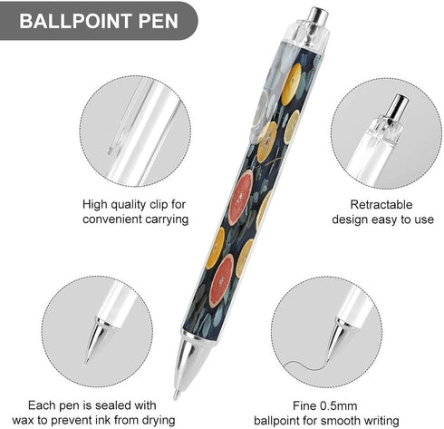 LPSADGF 4 Leaves And Citrus Ballpoint Pens PCS Retractable Smooth Writing Pens with Quick-Drying Ink, Comfort Grip