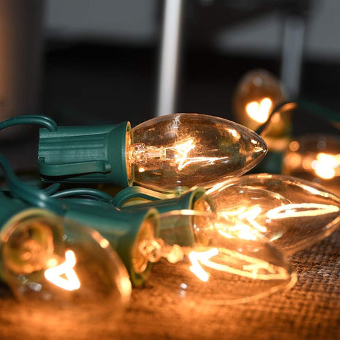C9 25Ft 26 C9 Bulbs, Clear Christmas Lights, Vintage Outdoor String Lights with Clear Hanging Christmas Roofline Lights