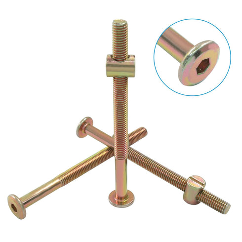 Murtenze 8-Pack M8 110mm 1 X Bunk Bed Bolts Coloured Zinc, Hex Drive Socket Furniture Barrel Screws with Nuts