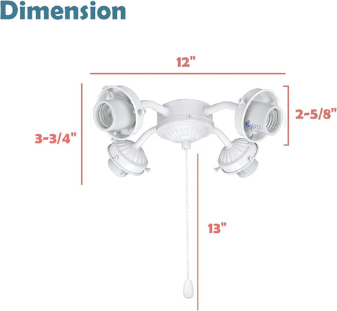 22003-21, Aspen Creative Four-Light Ceiling Fan Fitter Light Kit with Pull Chain, Painted White
