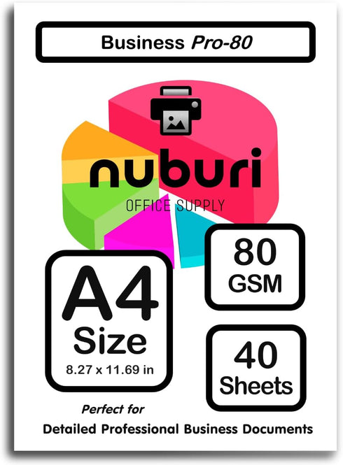 Nuburi A4 Size Printer Paper, 80 gsm / 21lb, Great for Professional Documents (40 Sheets)