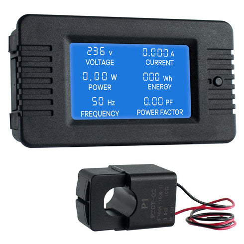 AC 80-260V 100A LCD Digital Display Multi-Function Power Monitor, Ammeter Voltmeter with Split Core Transformer