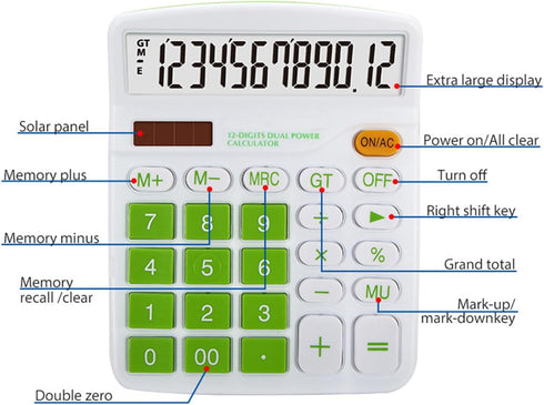 Meichoon Desktop Calculator 12 Digit Large LCD Display, Solar Battery Dual Power, Red, for Office/Home/School KA08