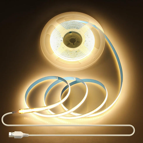 Aclorol 5V USB COB LED Strip Light 10FT/3M 960LEDs Warm White 3000K