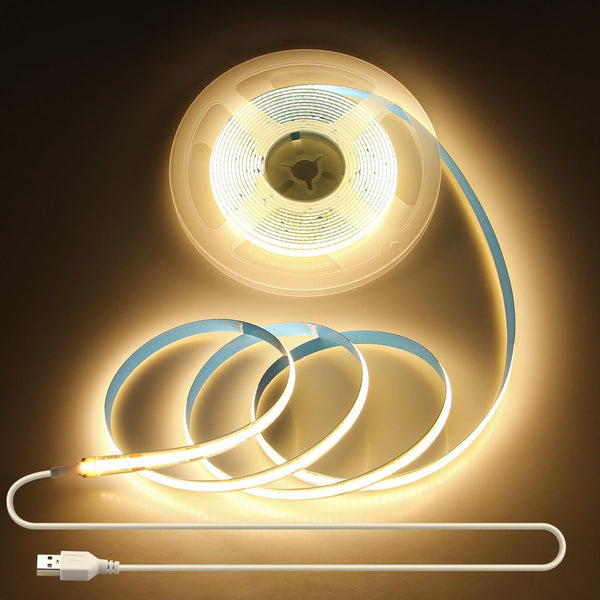 Aclorol 5V USB COB LED Strip Light 10FT/3M 960LEDs Warm White 3000K