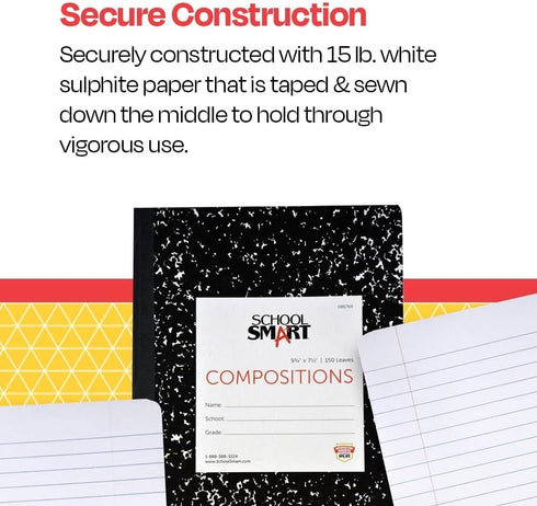School Smart Hard Cover Ruled Composition Book, 150 Sheets, 9-3/4 x 7-1/2 Inches